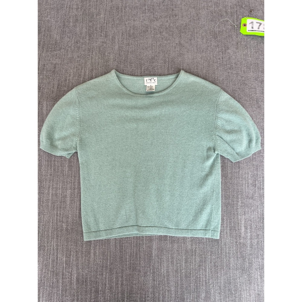 INC Sweater Womens S Sage Green Wool Cashmere Blend Knit Short Sleeve Pullover